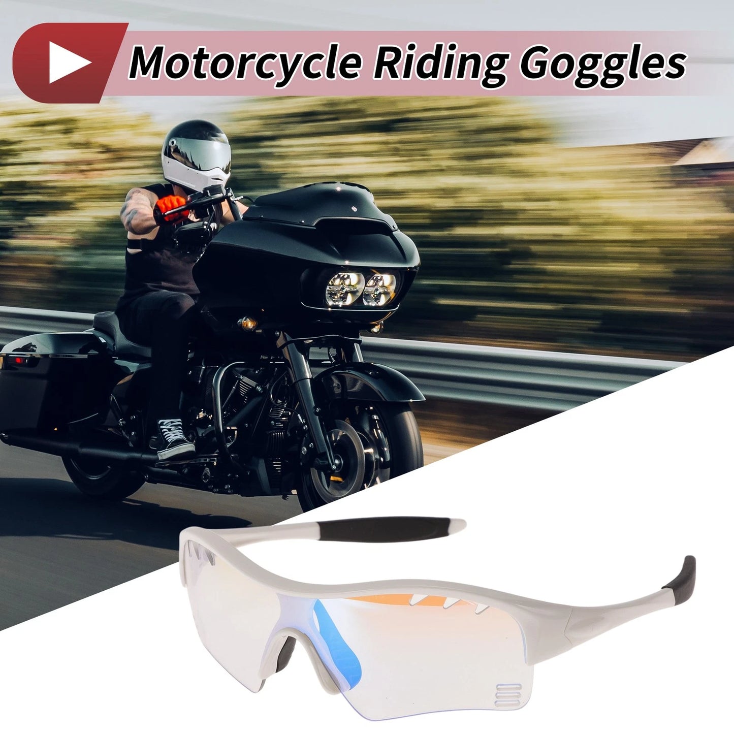Set 1 Motorcycle Goggles Light Blue Lens White Frame PC TPU for Motorcycle