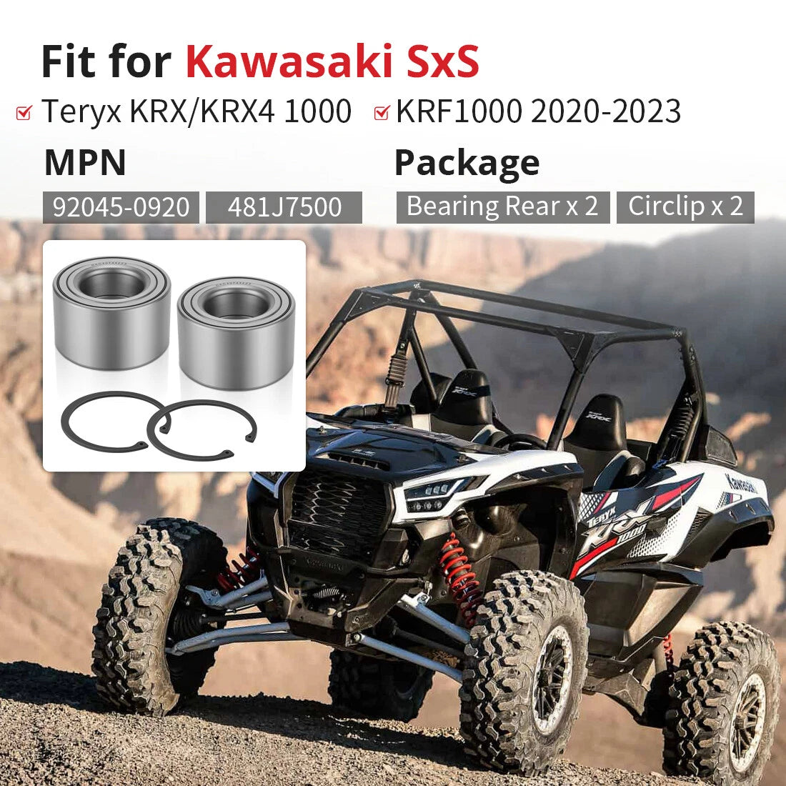 2X Rear Wheel Bearing & Circlip for Kawasaki Teryx KRX 1000 KRX4 1000 (2020–2023)