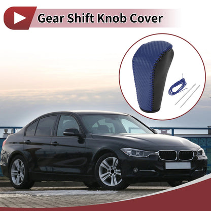 Car Gear Shift Knob Cover for BMW 3 Series E90 (2007-2013) - Black Blue Faux Leather