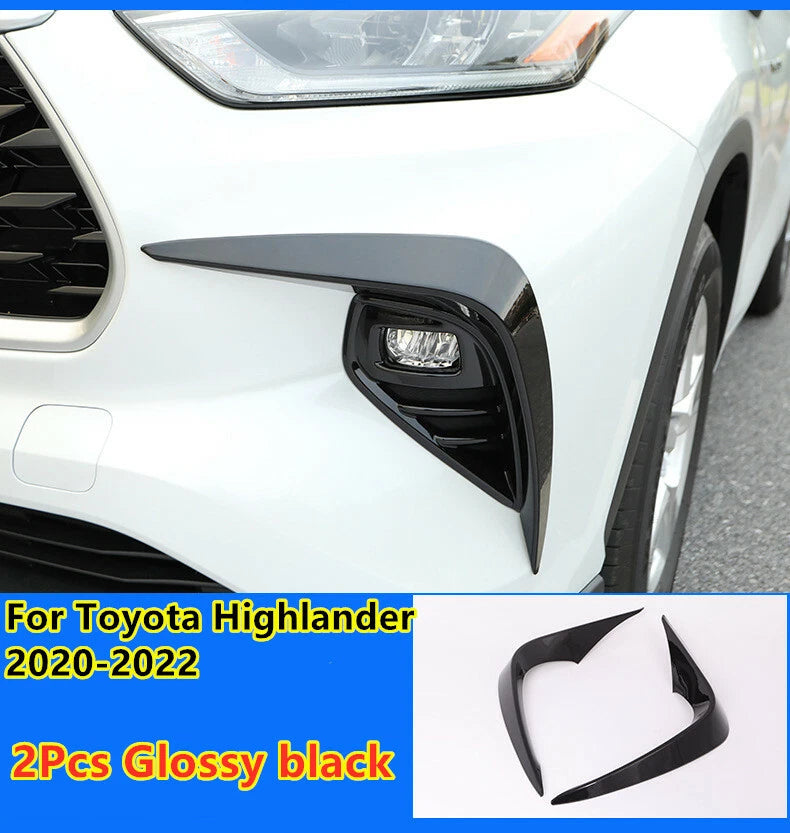 Black Front Fog Light Lamp Strip Cover for Toyota Highlander (2020–2022)