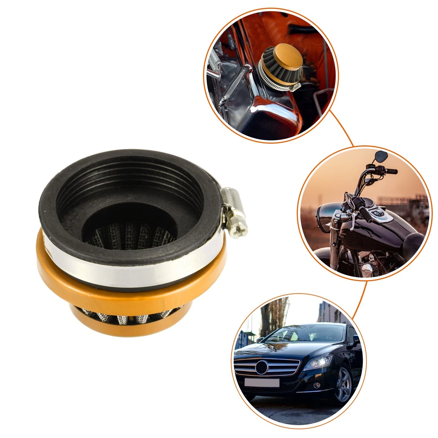 58mm Round Tapered Air Filter Cleaner for Motorcycle Gold Tone