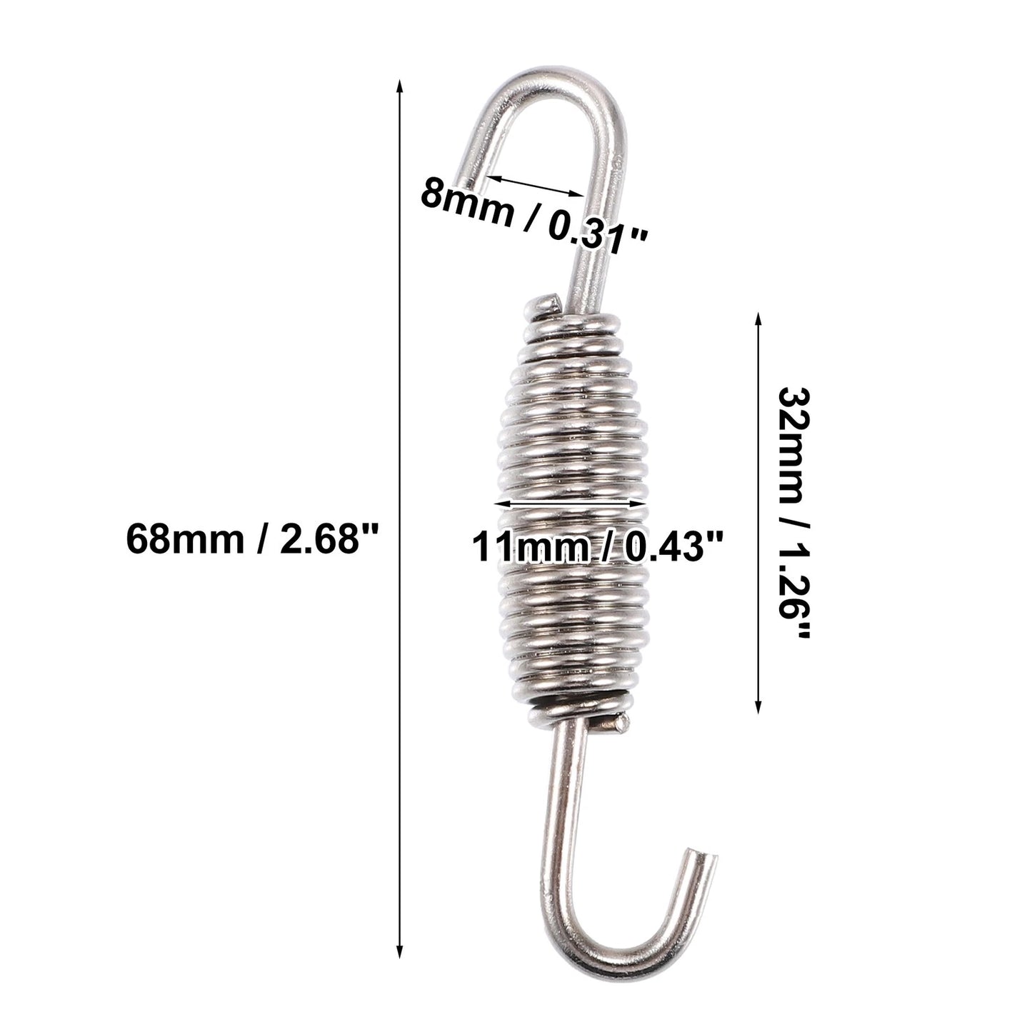 8 x Exhaust Pipe Spring 68mm Stainless Steel Silver Tone for Motorcycles
