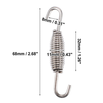 8 x Exhaust Pipe Spring 68mm Stainless Steel Silver Tone for Motorcycles
