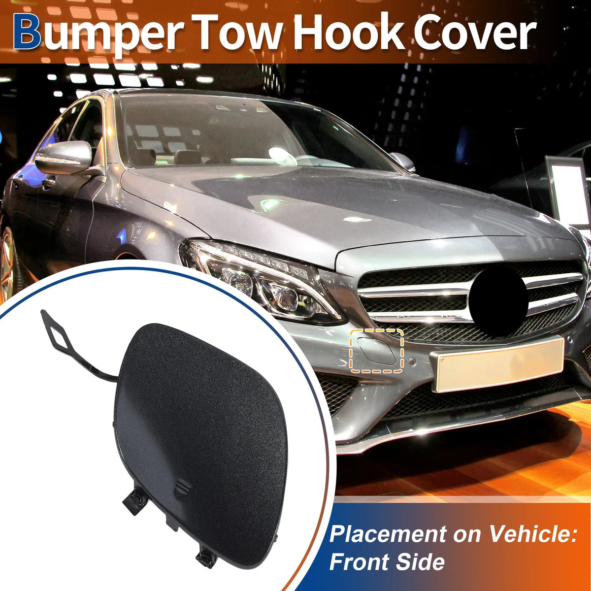 Front Bumper Tow Hook Cover for Mercedes-Benz C350e 2016-2018 Tenorite Grey