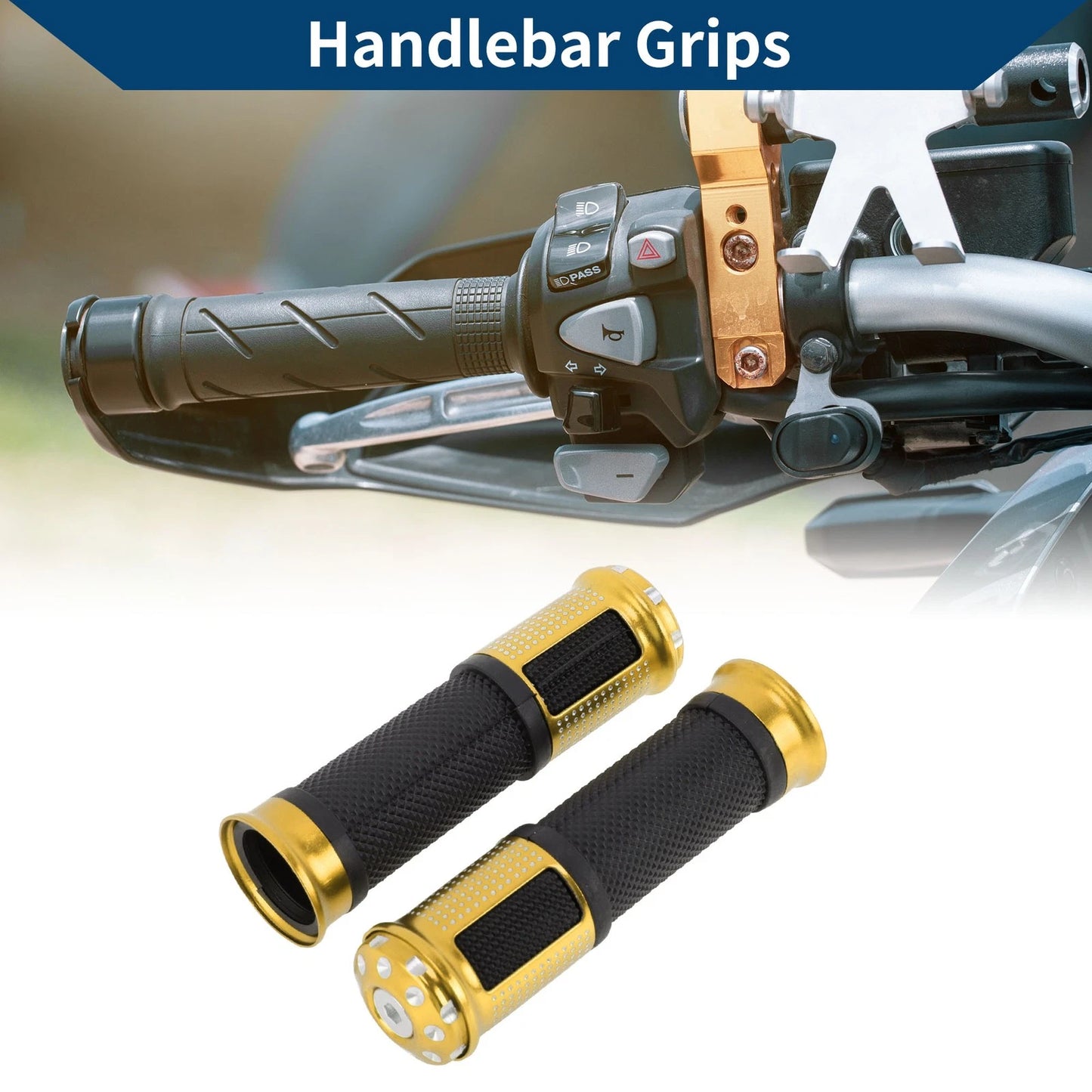 23 x 25 mm Motorcycle Hand Grips Cover Aluminum Alloy Rubber Gold Tone 1 Pair