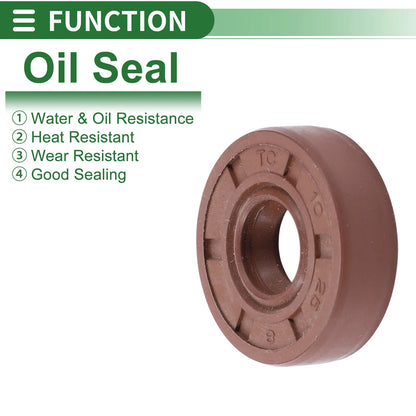Oil Seal/10x25x8mm Brown 5 Pcs/Seal Ring Rotary Shaft Seal Fluorine Rubber