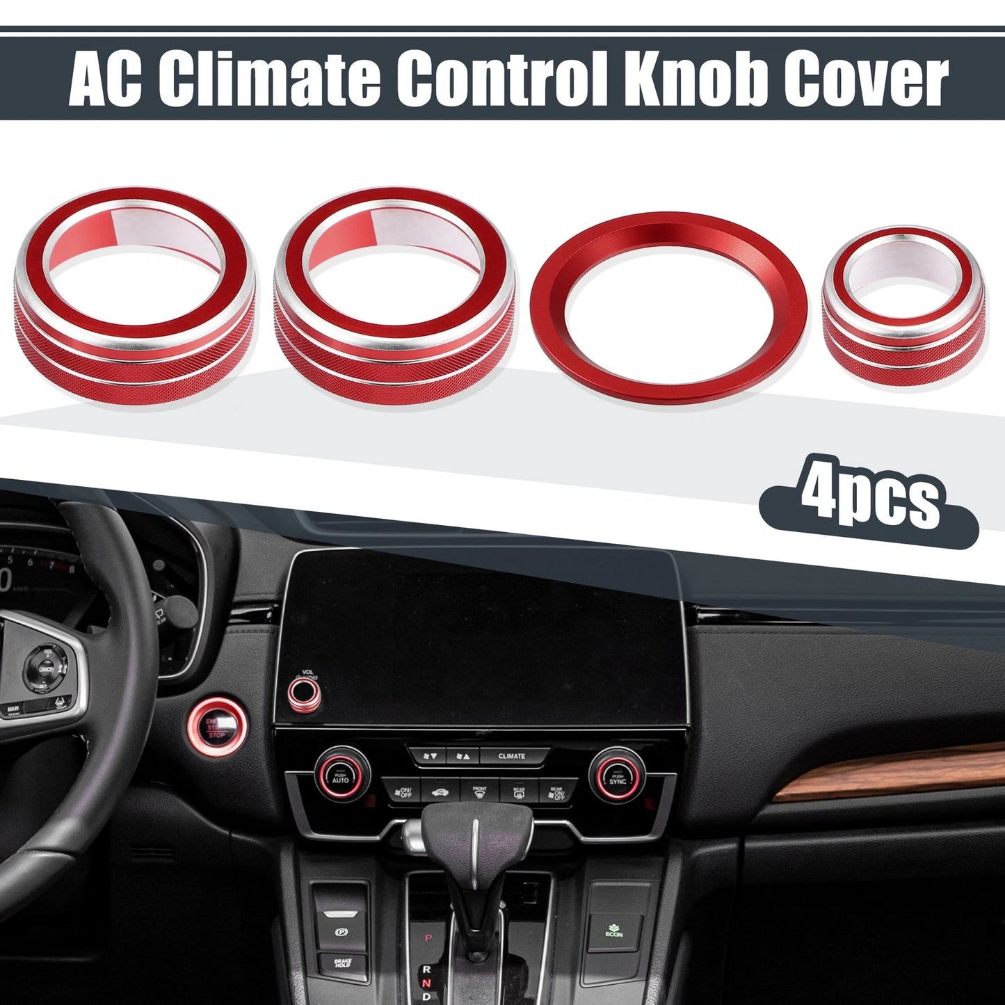 4pcs AC Knob Covers for Honda CR-V 2017-2021 Red