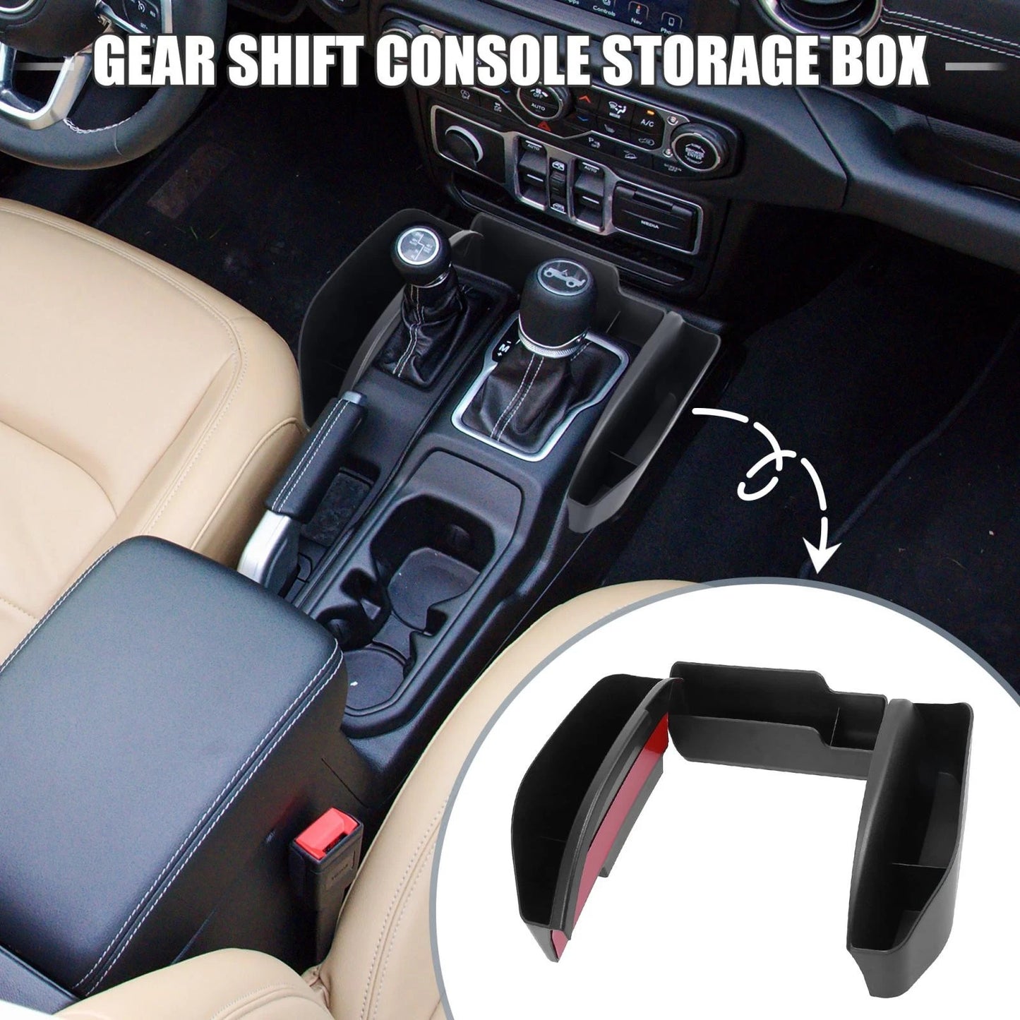 Gear Shift Console Storage Box Tray Organizer Set for Jeep Wrangler (2007-2018)