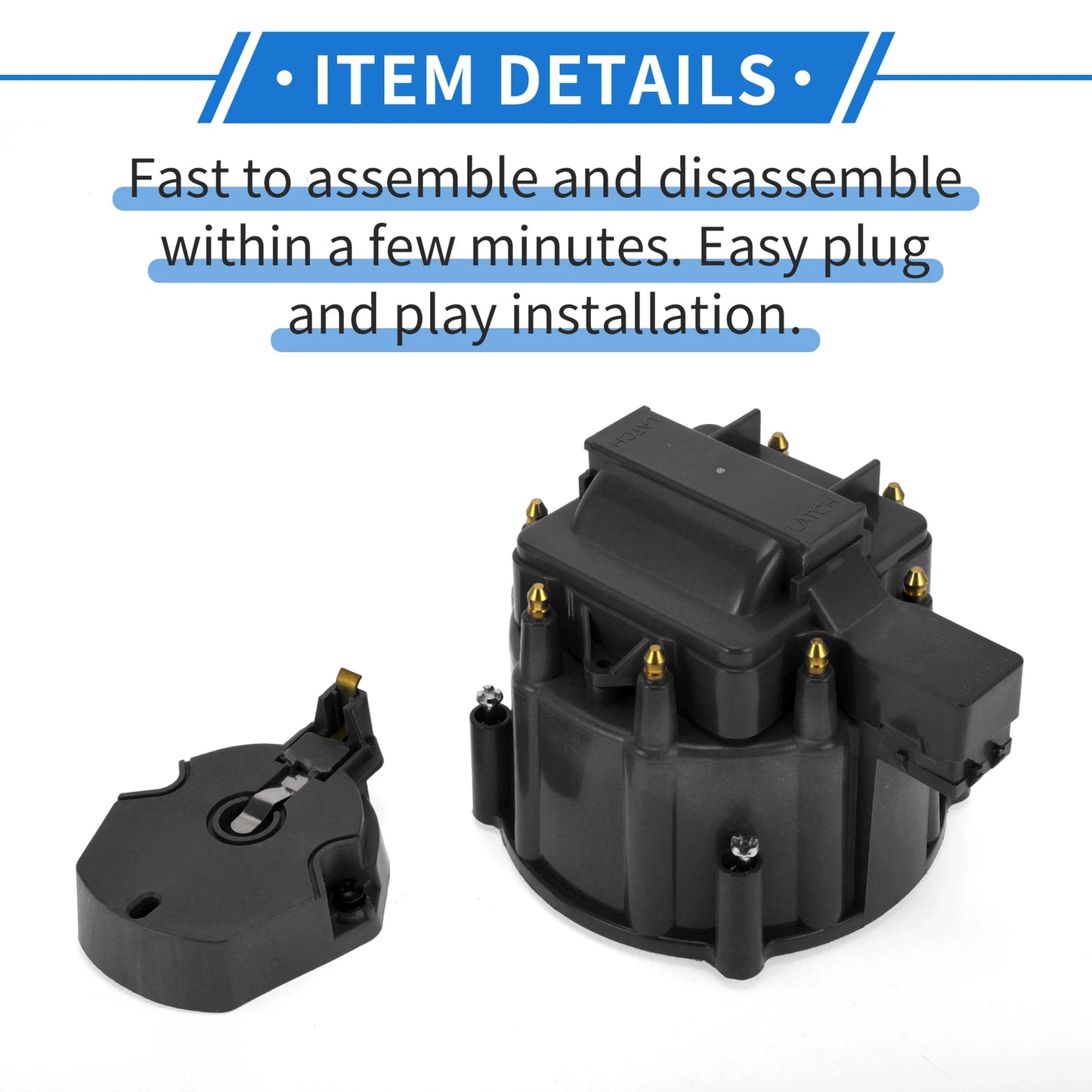 Distributor Cap Kit for Chevy GM SBC BBC 305 327 350 396 Black Rotor