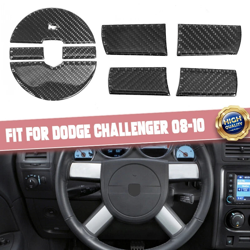 Carbon Fiber Steering Wheel Button Cover Trim for Dodge Challenger (2008-2010)