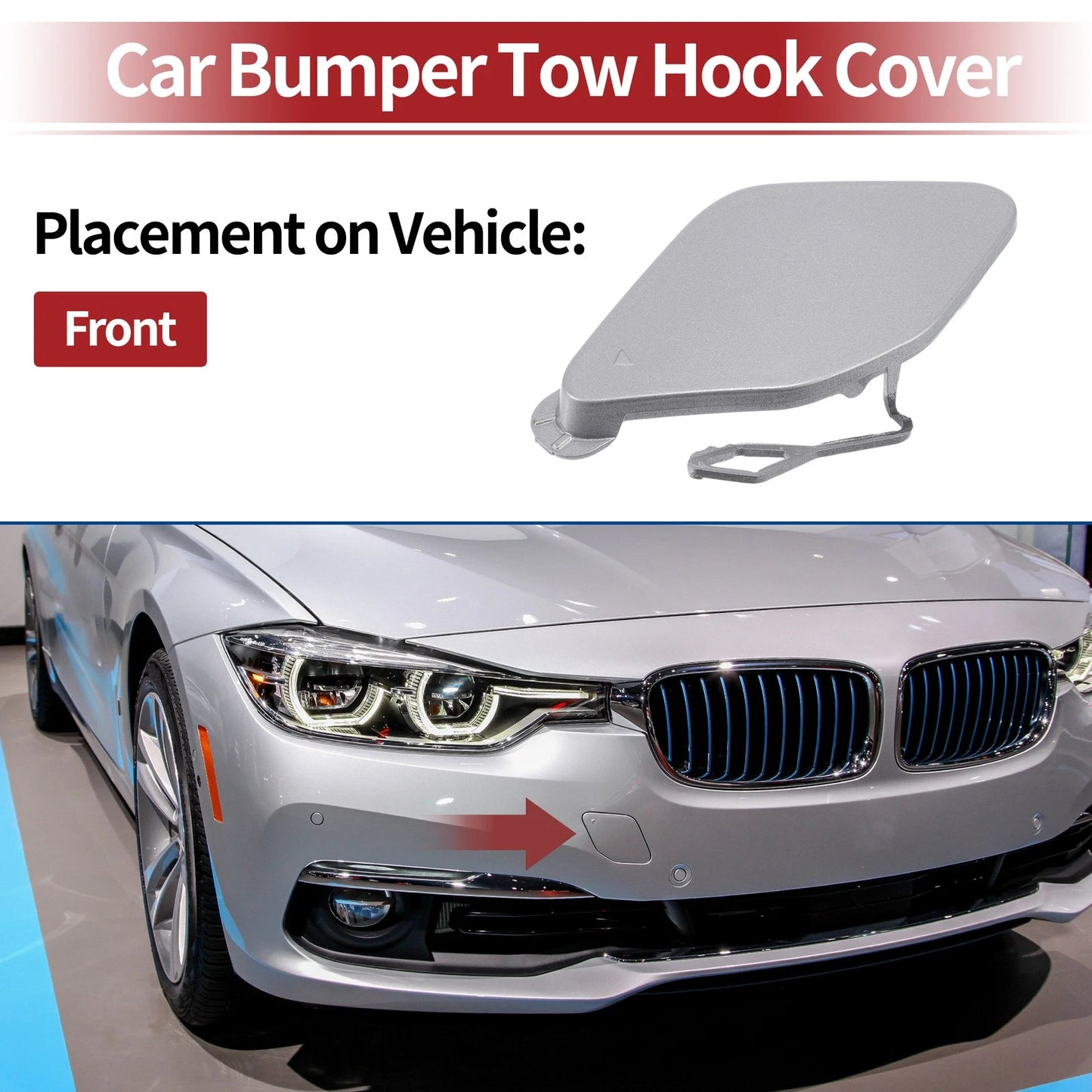 Car Bumper Tow Hook Cover for BMW 320i (2016-2018) - Silver Tone