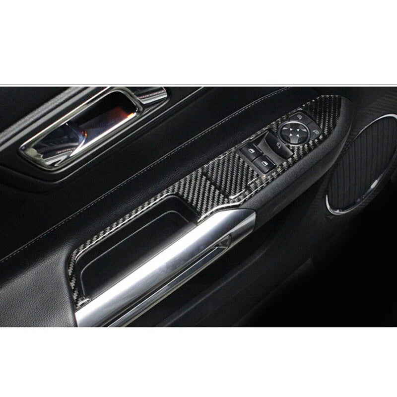 Carbon Fiber Window Switch Door Handle Cover Trim fit For Ford Mustang 2015-2018