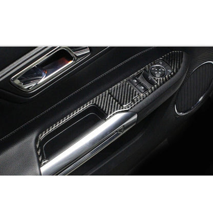 Carbon Fiber Window Switch Door Handle Cover Trim fit For Ford Mustang 2015-2018