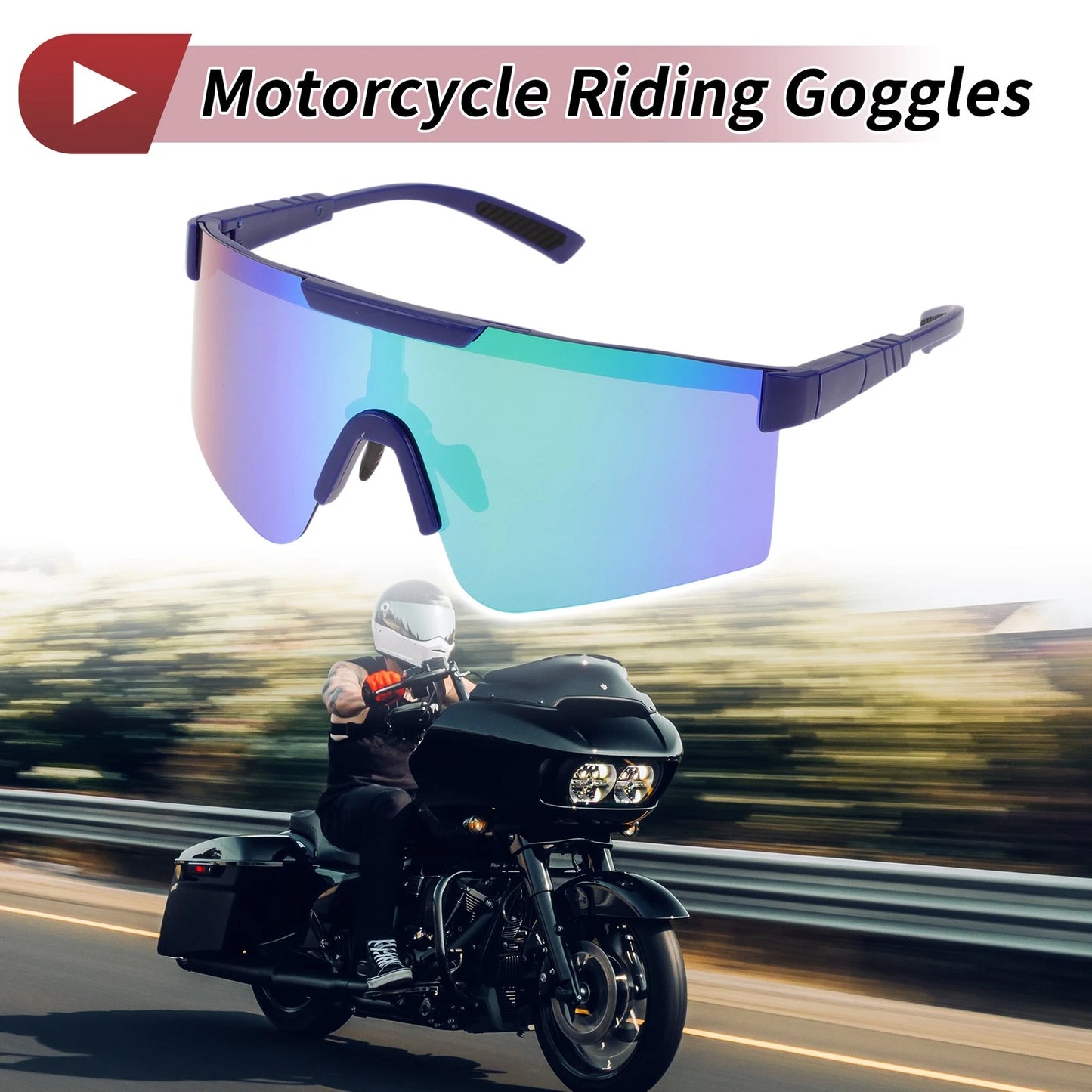 1 Pc Motorcycle Riding Goggles Green Lens Blue Frame Tri-acetel Cellulose PC