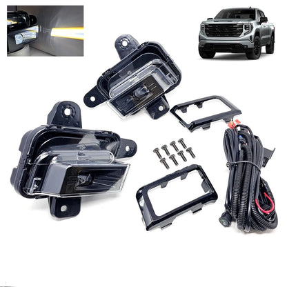 LED Fog Light Set for 22-24 GMC Sierra 1500 6000K Switch Wire Bezel