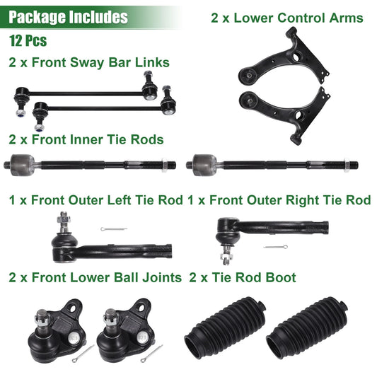 12pcs Front Suspension Control Arm Tie Rod Ends for Toyota Corolla (2003-2008)