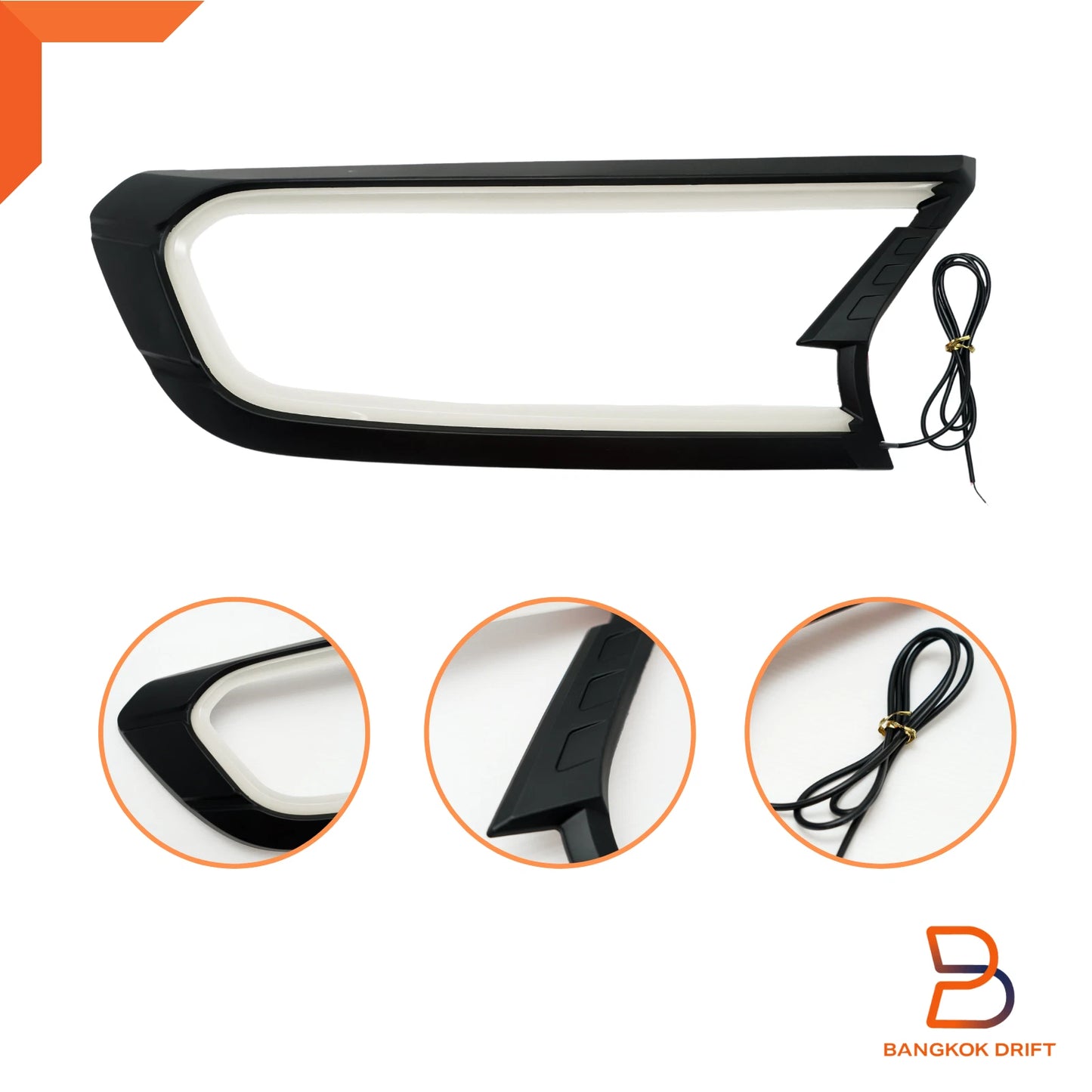 Matte Black LED Headlight Lamp Cover Trim for Ford Ranger Ute T6, Everest (15-21)