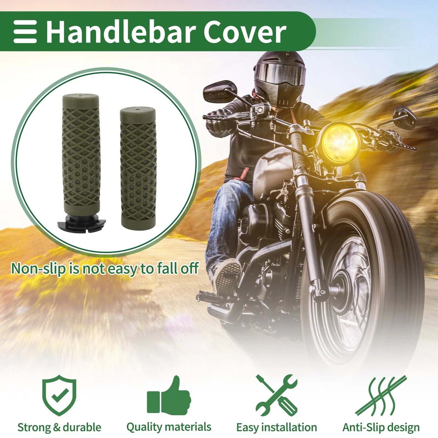 7/8" 22mm Hand Grips Cover Handlebar Cover TPU Green