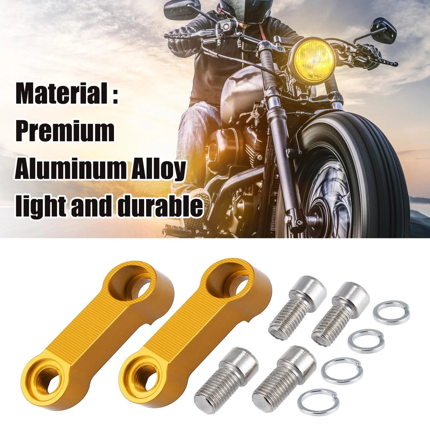 Pair 10mm 8mm Mirror Extend Adapter for Honda Yamaha Gold Tone