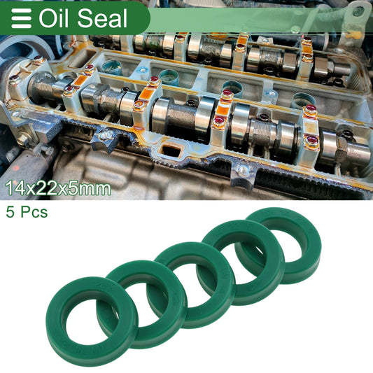 Oil Seal 14x22x5mm Rotary Shaft Seal TPU Green 5 pcs
