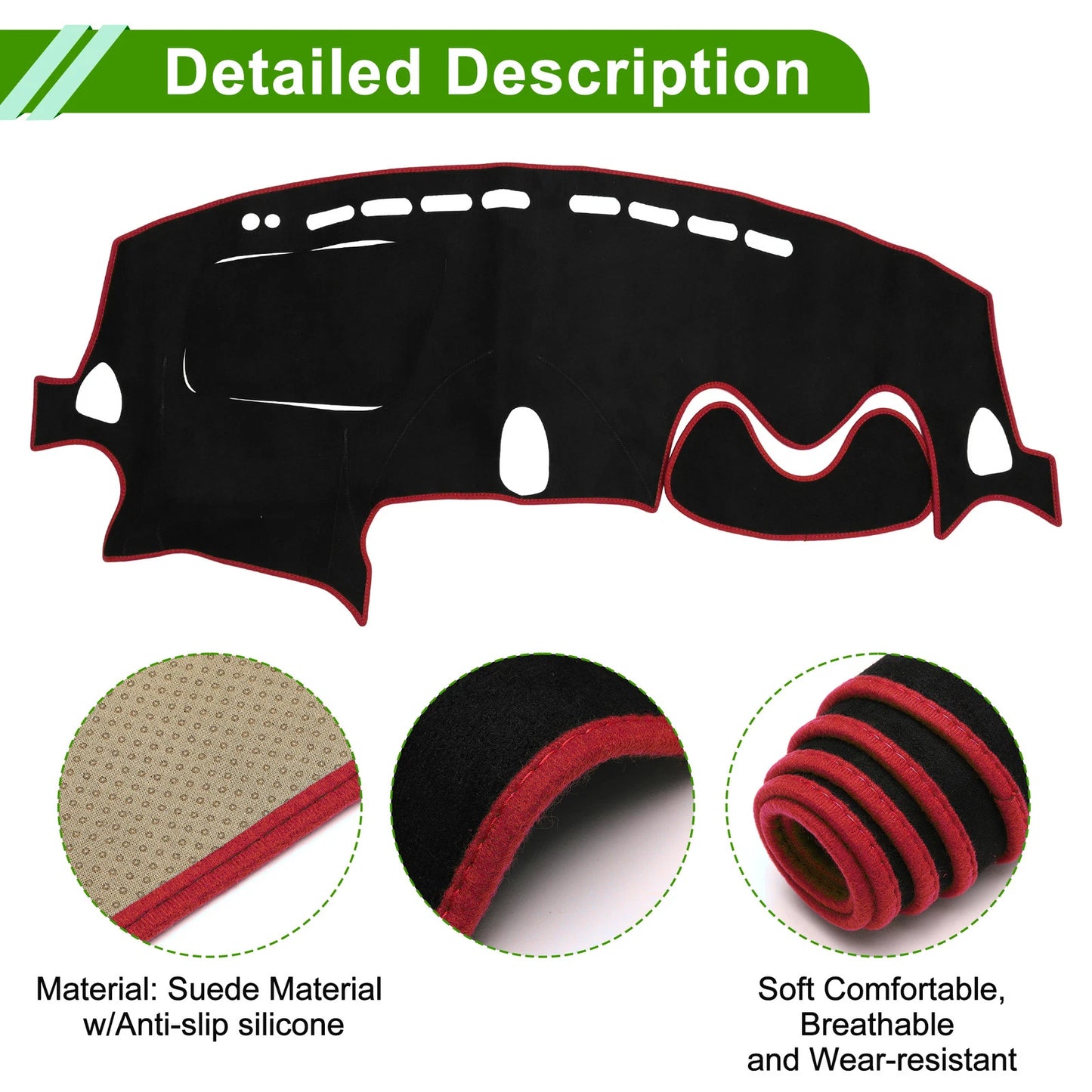 Dashboard Cover Mat for Nissan Juke F15 2011-2019 Sun Protector Black Red