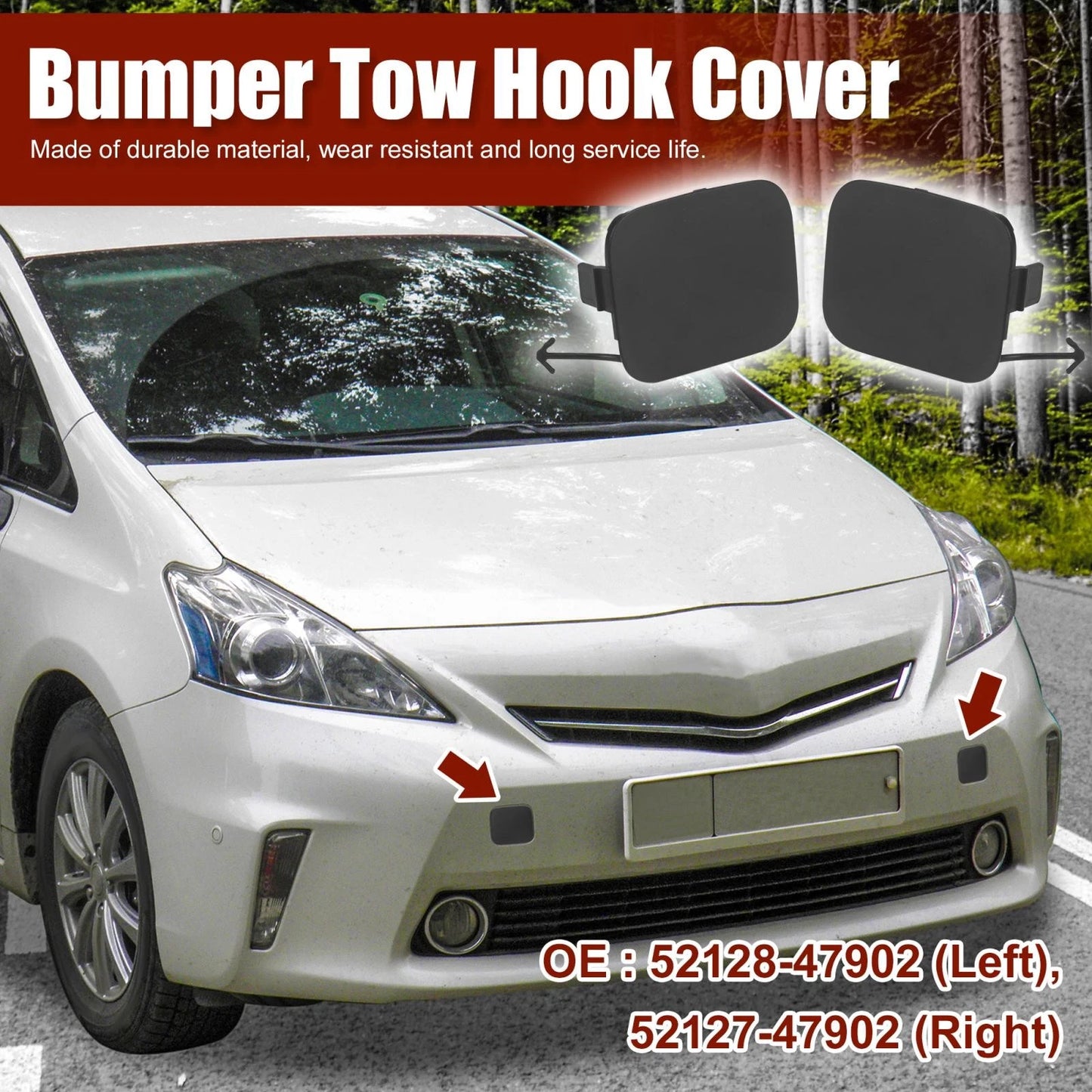Pair 2x Front Bumper Tow Hook Cover for Toyota Prius V (2012–2012)