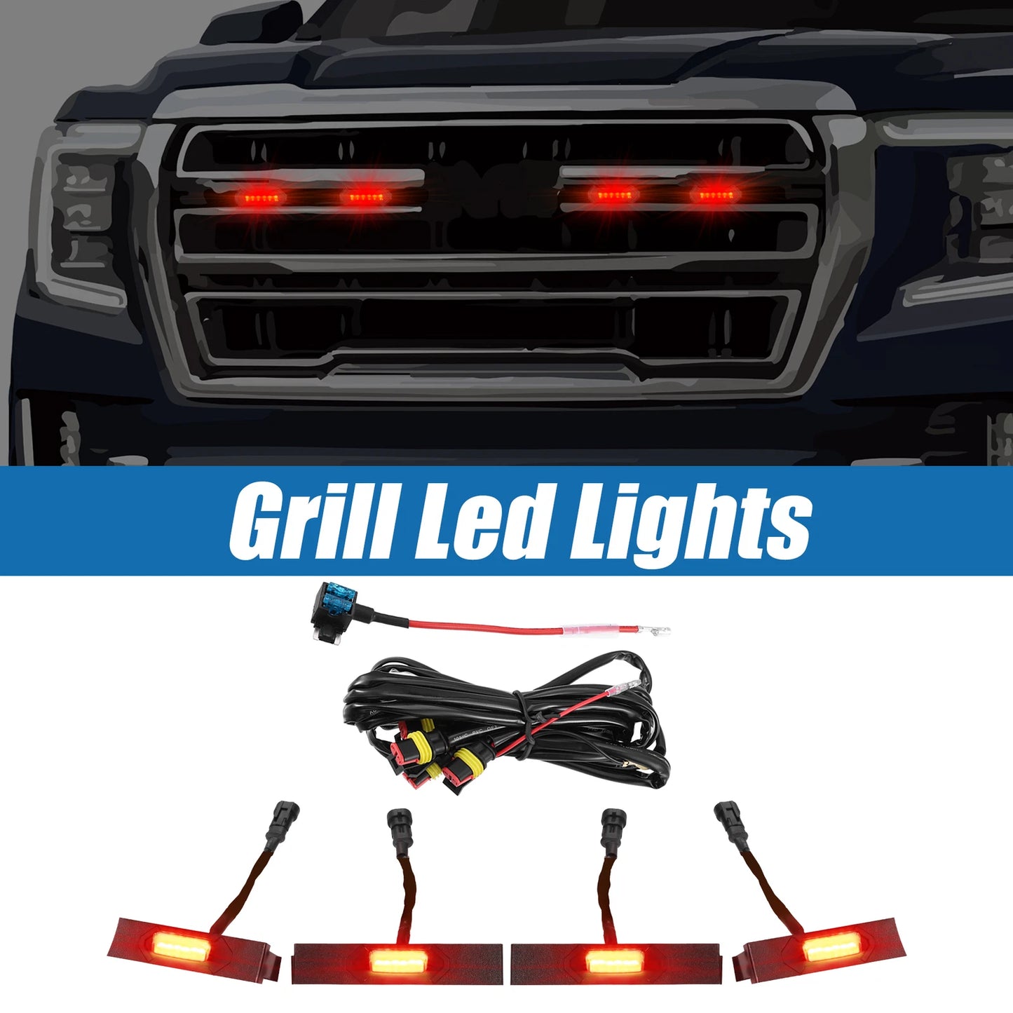LED Front Grille Lights Set for Toyota 4Runner 2020-2022 Red Black