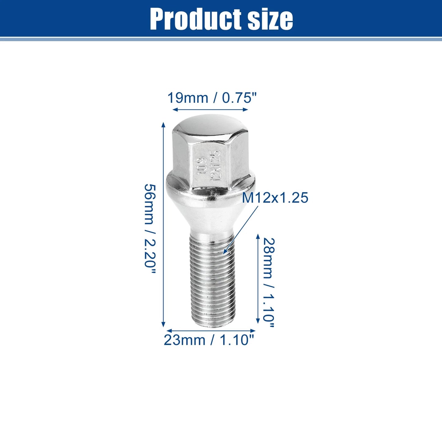 M12x1.25 Extended Wheel Lug Bolts 28mm Shank for Jeep