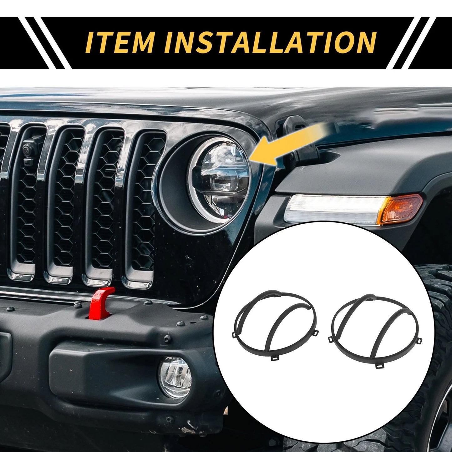 Headlight Round Grill Guard Covers for Jeep Wrangler (2007-2017) Black