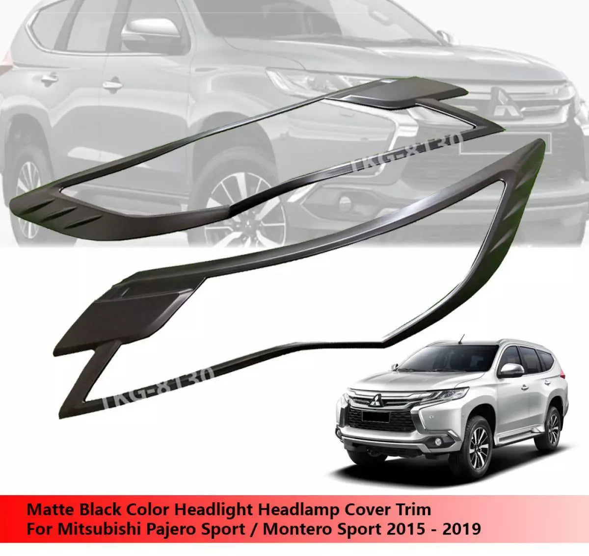 Black Headlight Covers for Mitsubishi Pajero Montero Sport (2015-2019)