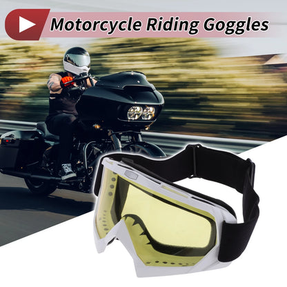 1 Set Motorcycle Riding Goggles Yellow Lens White Frame PC Cycling Sunglasses