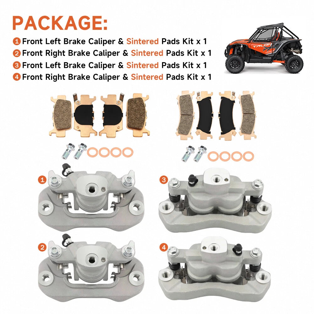 4x Front + Rear Brake Calipers w/pads for Honda Talon 1000X/1000R (2019–2023)