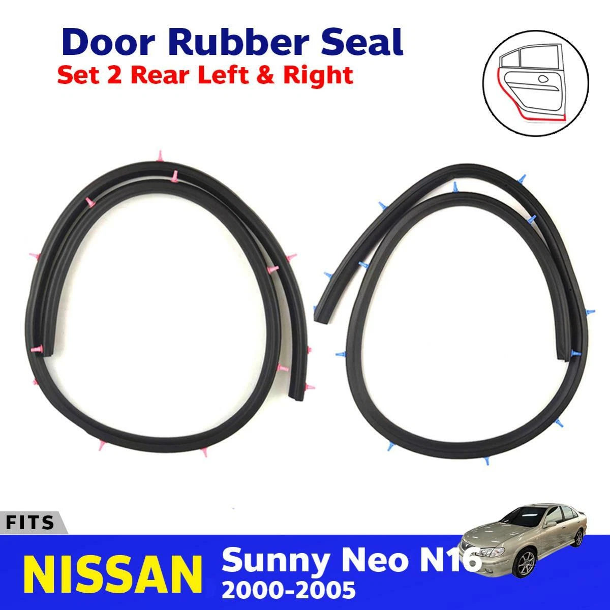 Door Rubber Seal Weatherstrip RL+RR Fits Nissan Sunny Neo N16 G10 4D SED 2000-05