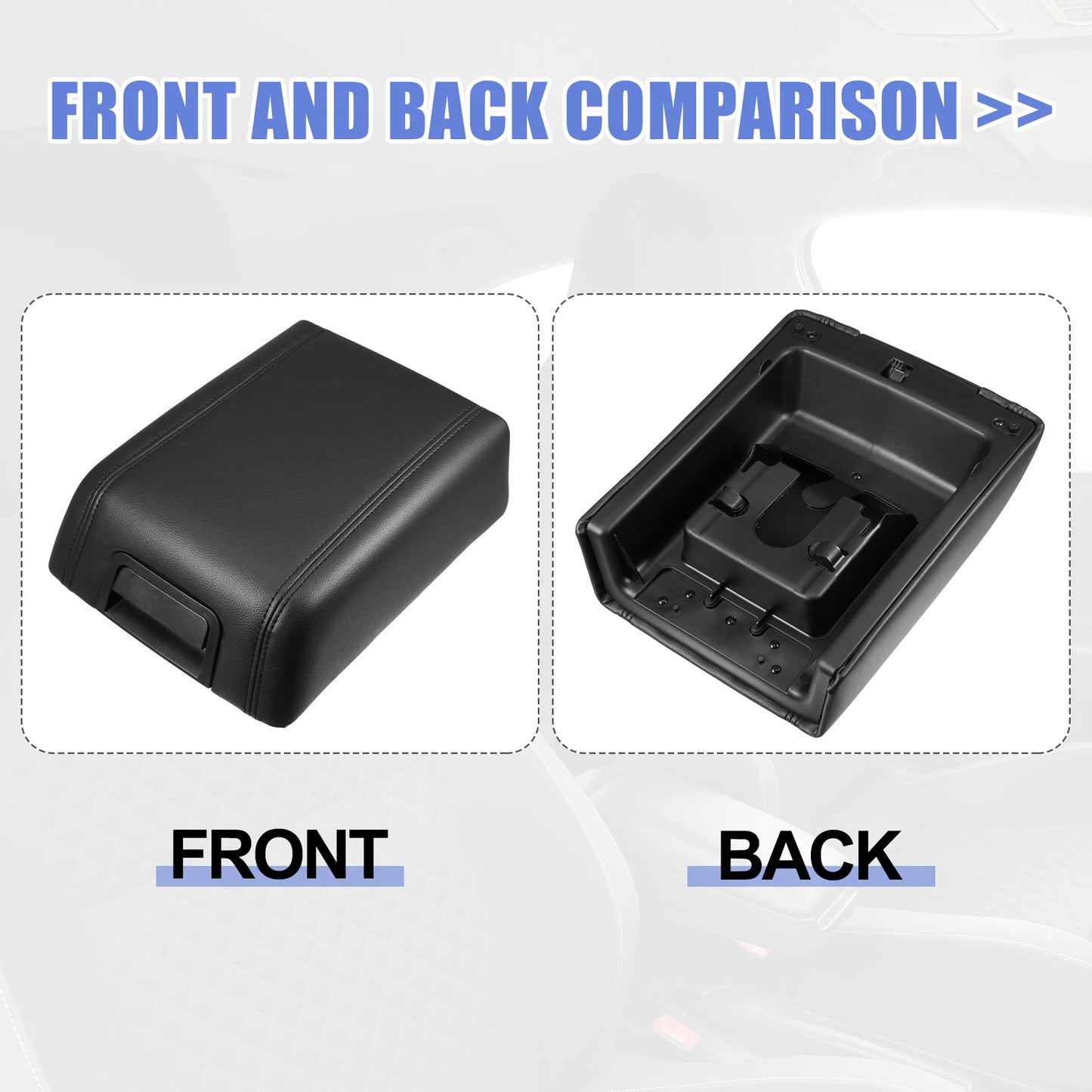 Center Console Lid Armrest Cover for Ford F-150 (2015-2023) Faux Leather Black