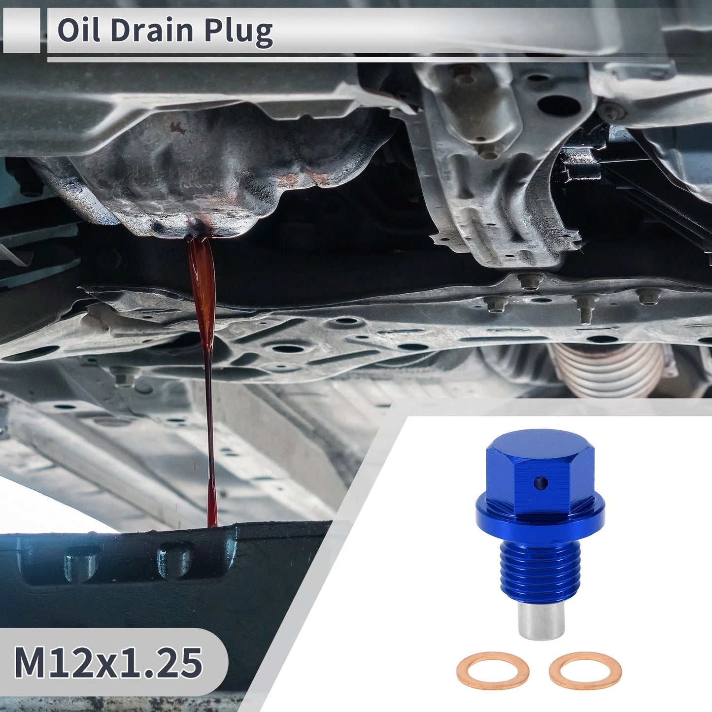 Set M12x1.25 Engine Oil Drain Plug with Gasket for Car Motorcycle Boat