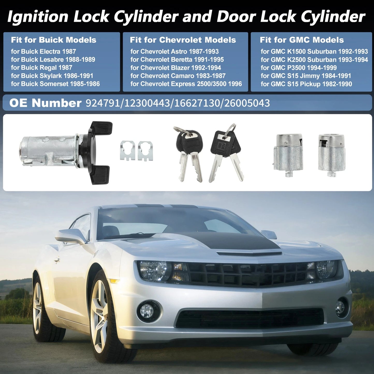 2 x Ignition Lock Cylinder and Door Lock for Chevrolet Camaro