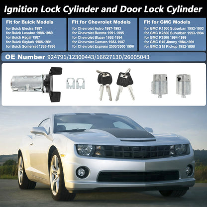 2 x Ignition Lock Cylinder and Door Lock for Chevrolet Camaro