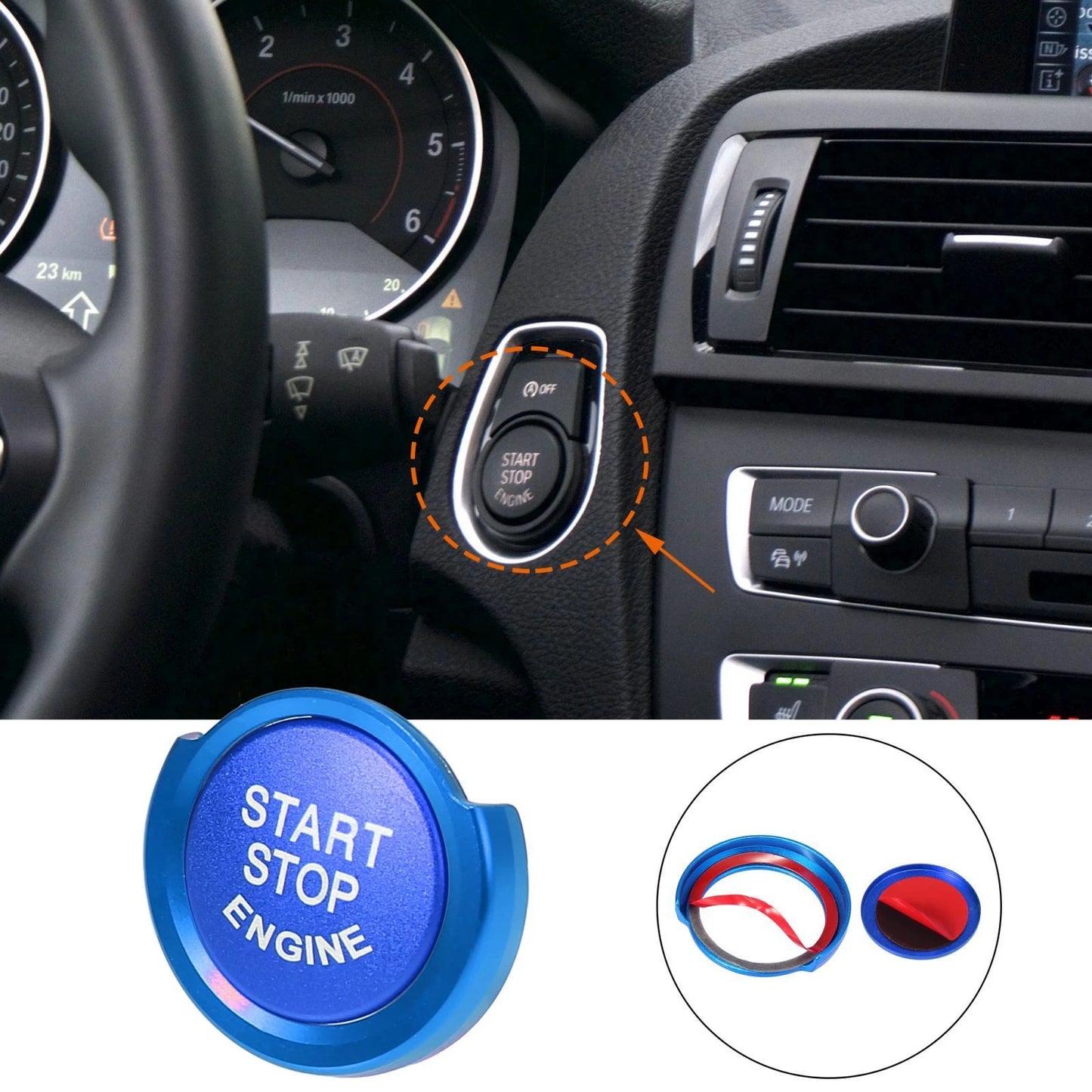 Engine Start Stop Button Cap Kit for BMW 1 2 3 4 Series X1 X2 Blue (2011-2023)