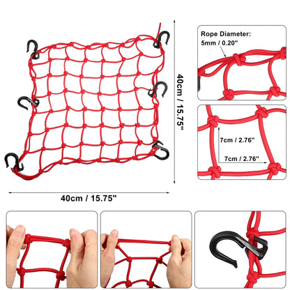 2 x 40x40cm 49 Holes Motorcycle Luggage Net Bag with 6 Hooks