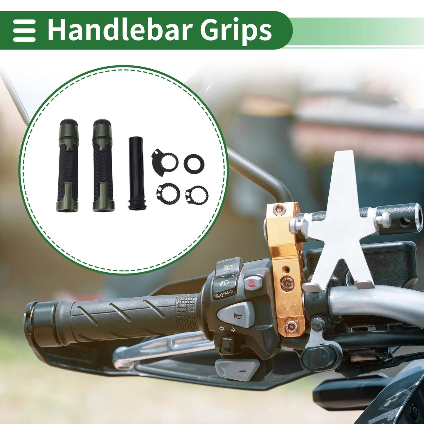 7/8" 22mm Motorcycle Hand Grips End Grip Black Titanium Tone