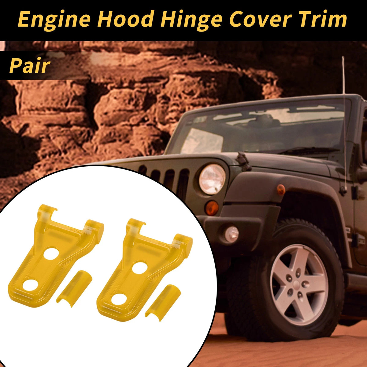 Engine Hood Hinge Cover for Jeep Wrangler JL JLU 2018-2024 - Plastic Yellow