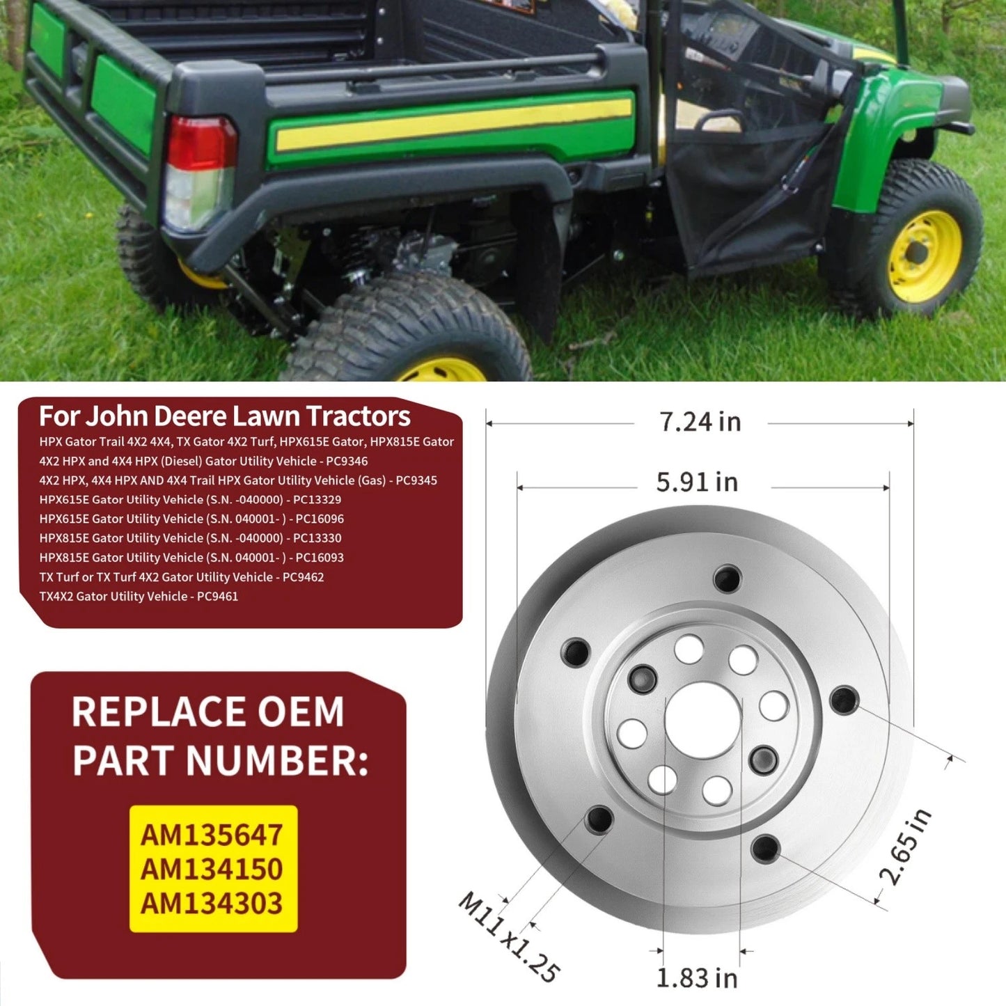Rear Brake Disc Rotor Hub for John Deere Gator HPX615E HPX815E (2008–2012)