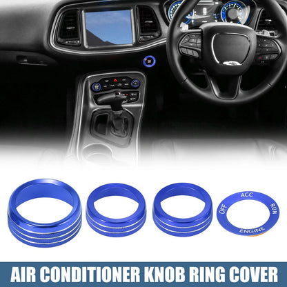 Air Conditioner Knob Ring Covers Engine Start Button Cover Set for Dodge Blue