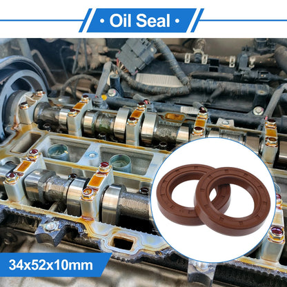 2 x Oil Seal 34x52x10mm FKM Brown for Car
