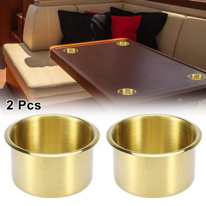 2 x Stainless Steel Cup Holder Insert Gold Tone for Marine Boats RVs