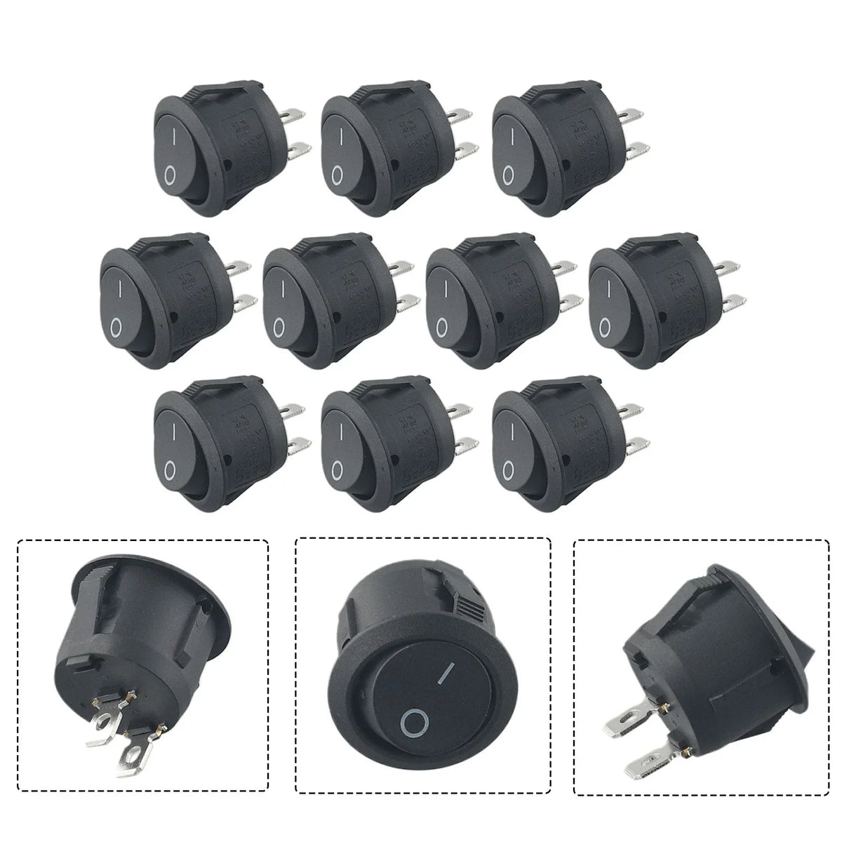 10 Pack 12V Round Rocker Switch ON/OFF for Camper Van/Caravan Motorhome