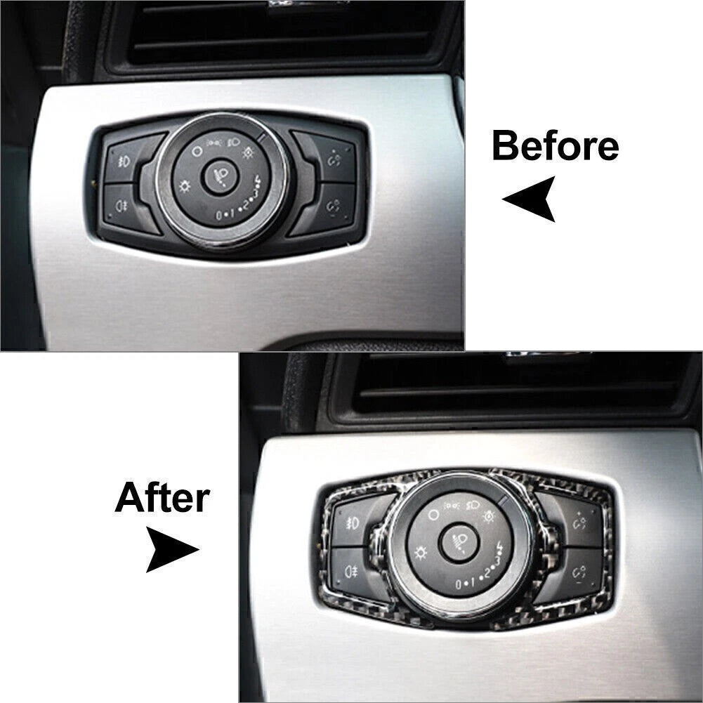 Carbon Fiber Headlight Switch Trim Sticker for Ford F150, Mustang, Explorer (2014-2023)