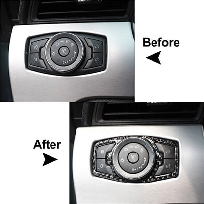 Carbon Fiber Headlight Switch Trim Sticker for Ford F150, Mustang, Explorer (2014-2023)