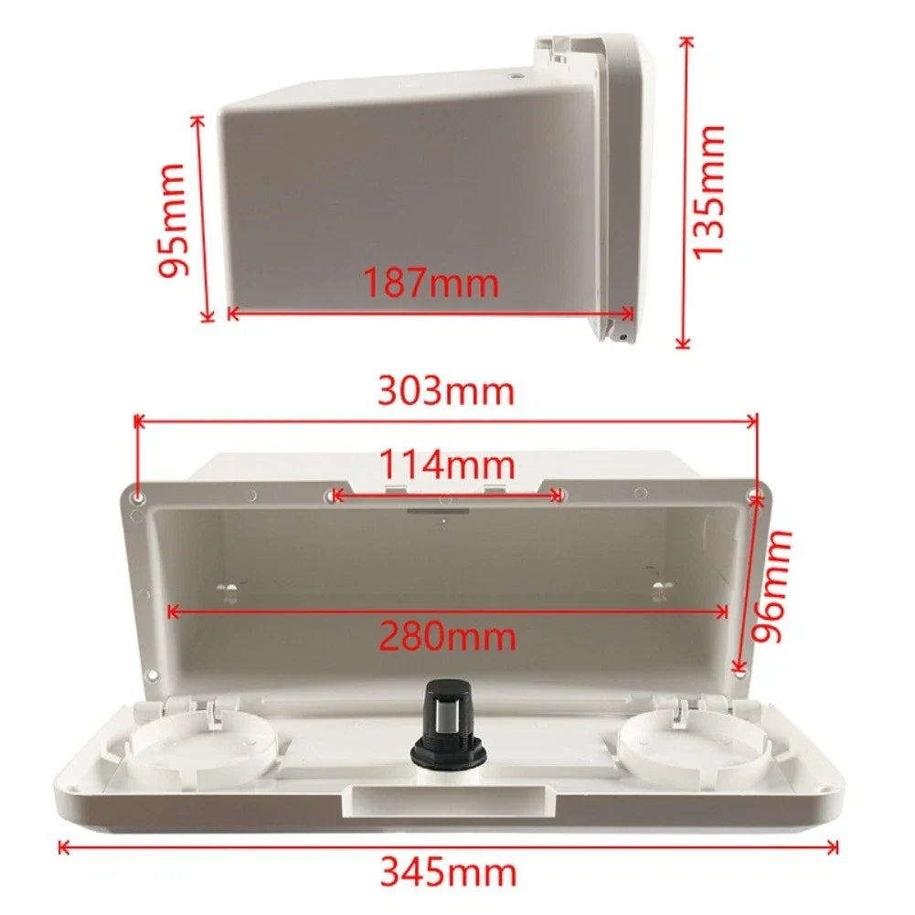 Boat Glove Box with Lock & 2 Cup Holders for Marine Storage