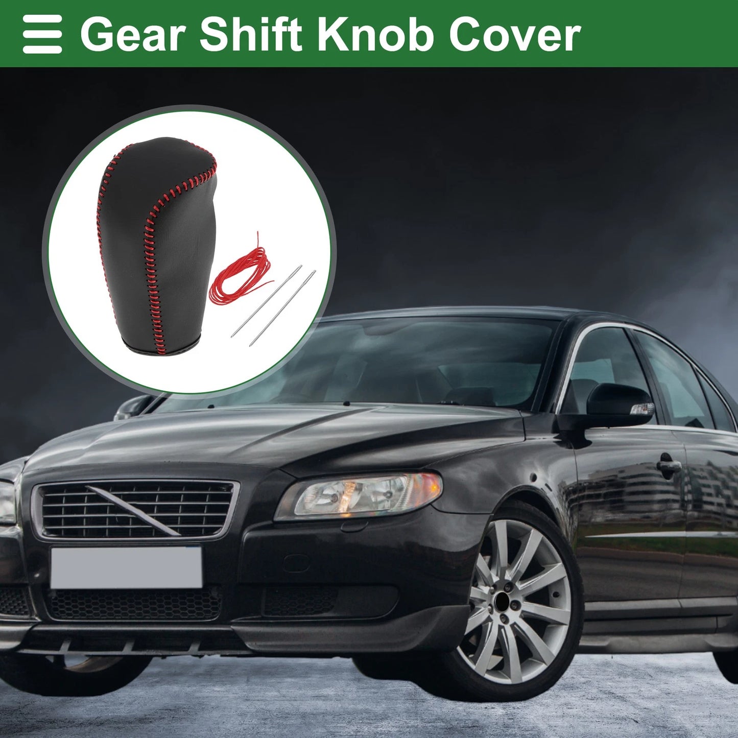 Car Gear Shift Knob Cover 1 Pc for Volvo S80 (2007-2012) Black Red Faux Leather